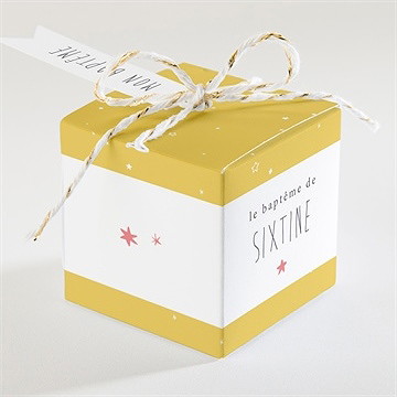 Boîte de dragées baptême jaune tendance - Dos de la boîte