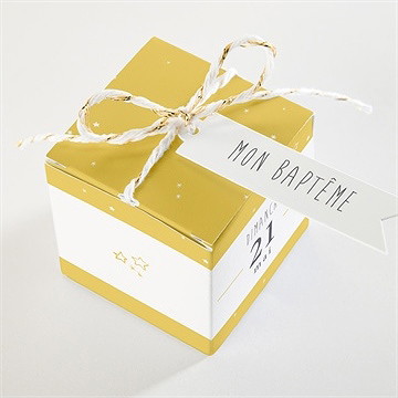 Boîte de dragées baptême jaune tendance - Dessus de la boîte