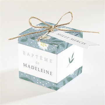 Boîte de dragées baptême cadre végétal