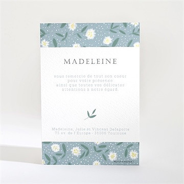 Remerciement baptême cadre végétal - Dos de la carte