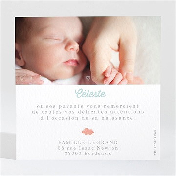 Remerciement naissance joli ciel - Dos de la carte