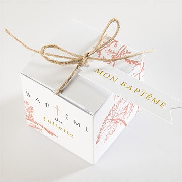 Boîte de dragées baptême motif gravure - Dessus de la boîte