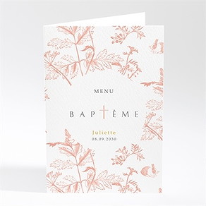 Menu baptême motif gravure