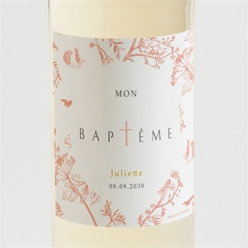 Etiquette de bouteille baptême motif gravure étiquette