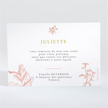 Remerciement baptême motif gravure - Dos de la carte