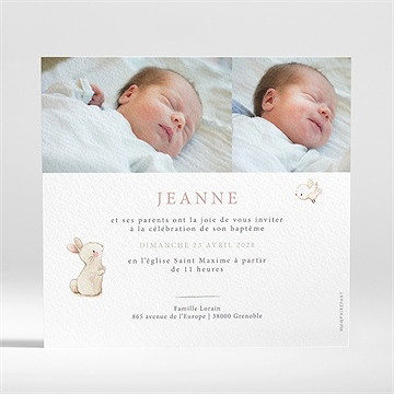 Faire-part de baptême tendre scène - Dos du faire-part