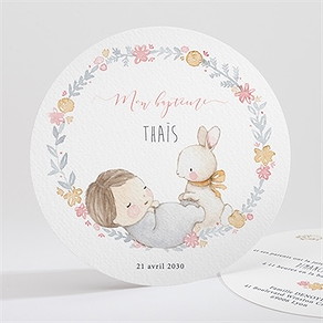 Faire-part de baptême enfant bercé de tendresse