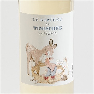 Etiquette de bouteille baptême illustration animaux