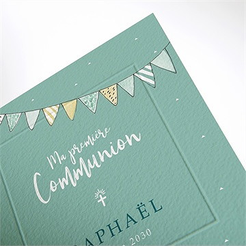 Faire-part communion ma cérémonie vert menthe - Détail du faire-part