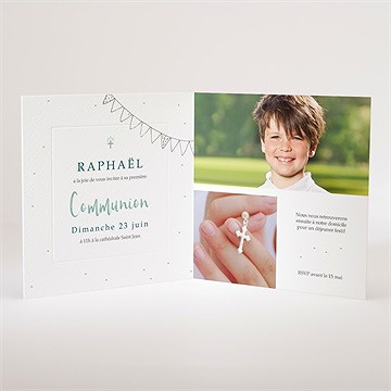 Faire-part communion ma cérémonie vert menthe - Intérieur du faire-part