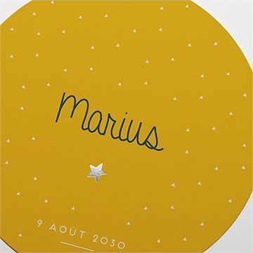 Faire-part naissance moutarde en rond - Détail du faire-part