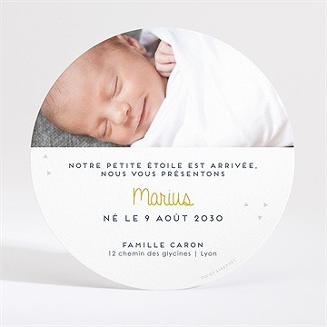 Faire-part naissance moutarde en rond - Dos du faire-part