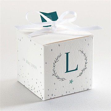 Boîte de dragées baptême initiale argentée - Dos de la boîte