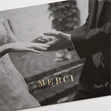 Remerciement mariage dorure sur photo - Détail de la carte