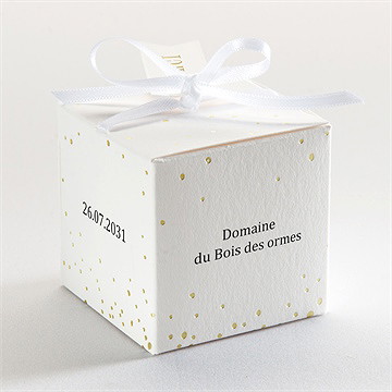 Boîte de dragées mariage dorure sur photo - Dos de la boîte