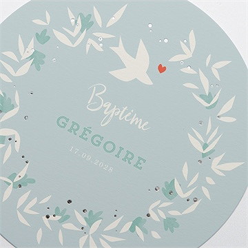 Faire-part de baptême colombe en folie - Détail du faire-part