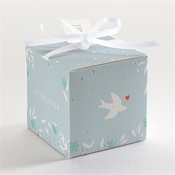 Boîte de dragées baptême colombe en folie - Dos de la boîte