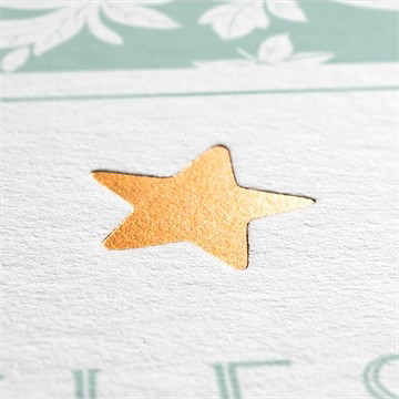 Faire-part naissance feuilles et étoiles - Marquage à chaud CUIVRE