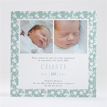 Faire-part naissance feuilles et étoiles - Dos du faire-part