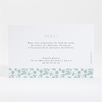 Remerciement naissance feuilles et étoiles - Dos de la carte