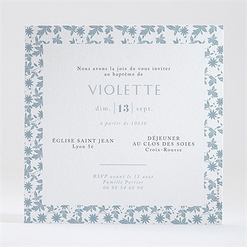 Faire-part de baptême gravure végétale - Dos du faire-part