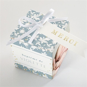 Boîte de dragées baptême gravure végétale - Dessus de la boîte