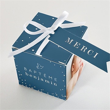 Boîte de dragées baptême portrait étoilé - Dessus de la boîte