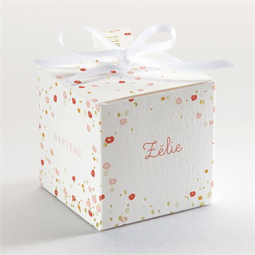 Boîte de dragées baptême tourbillon doré - Dos de la boîte