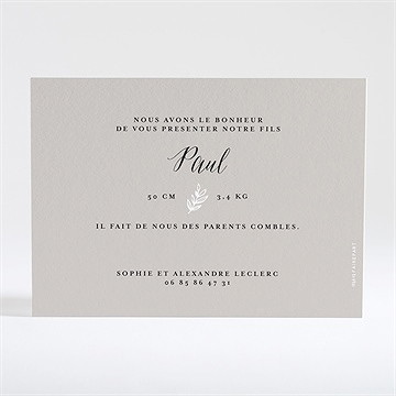 Faire-part naissance feuillage chic - Dos du faire-part