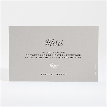 Remerciement naissance feuillage chic - Dos de la carte