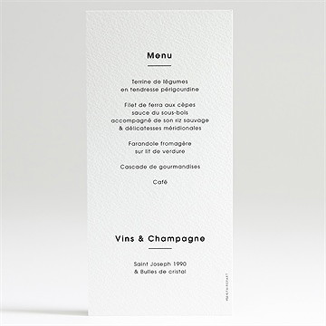 Menu mariage tendresse - Dos du menu