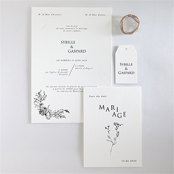 Faire-part mariage délicate ficelle - Vue d'ensemble recto