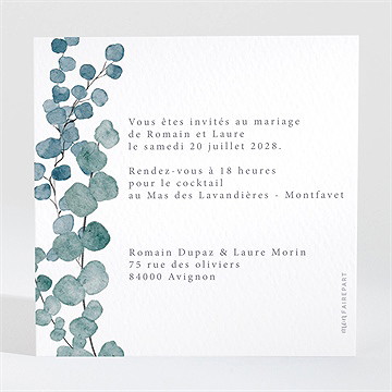 Carton d'invitation mariage douce ambiance - Dos du carton