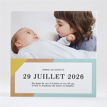 Faire-part naissance jaune vert kraft - Dos du faire-part