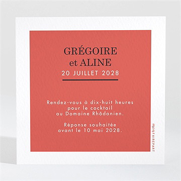 Carton d'invitation mariage gravure rouge - Dos du carton