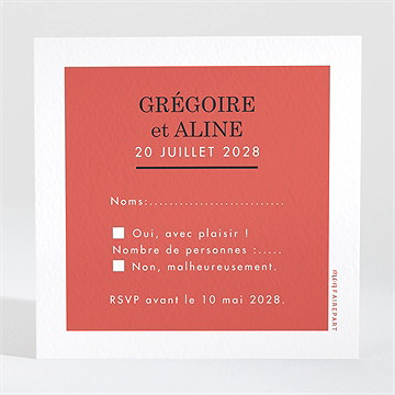 Carton réponse mariage gravure rouge - Dos du carton