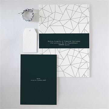 Faire-part mariage géométrie enlacée - Vue d'ensemble verso