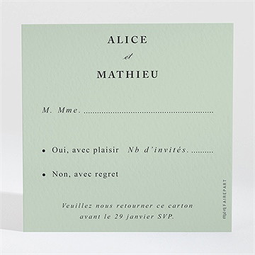 Carton réponse mariage tendre amande