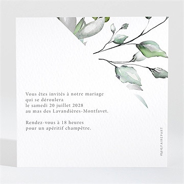 Carton d'invitation mariage composition florale - Dos du carton