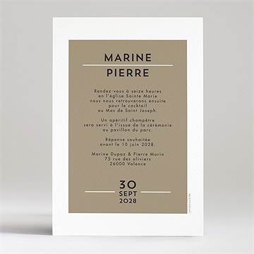 Faire-part mariage gravure initiales - Dos du faire-part