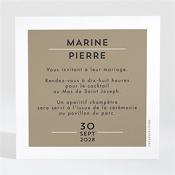 Carton d'invitation mariage gravure initiales - Dos du carton