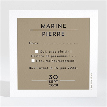 Carton réponse mariage gravure initiales - Dos du carton