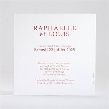 Faire-part mariage corail étincelant - Dos du faire-part