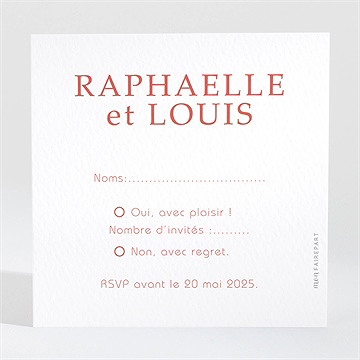 Carton réponse mariage corail étincelant - Dos du carton