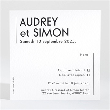 Carton réponse mariage initiales