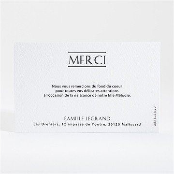 Remerciement naissance initiale en patchwork - Dos de la carte