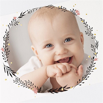 Remerciement naissance campanules et initiales - Détail de la carte