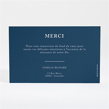 Remerciement naissance initiale couronnée dorure - Dos de la carte