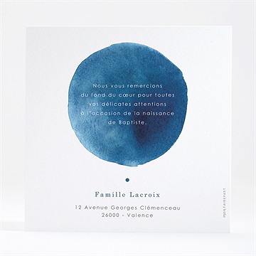 Remerciement naissance argent et aquarelle - Dos de la carte