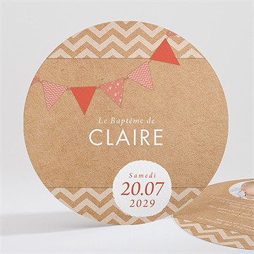 Faire-part de baptême kraft banderole